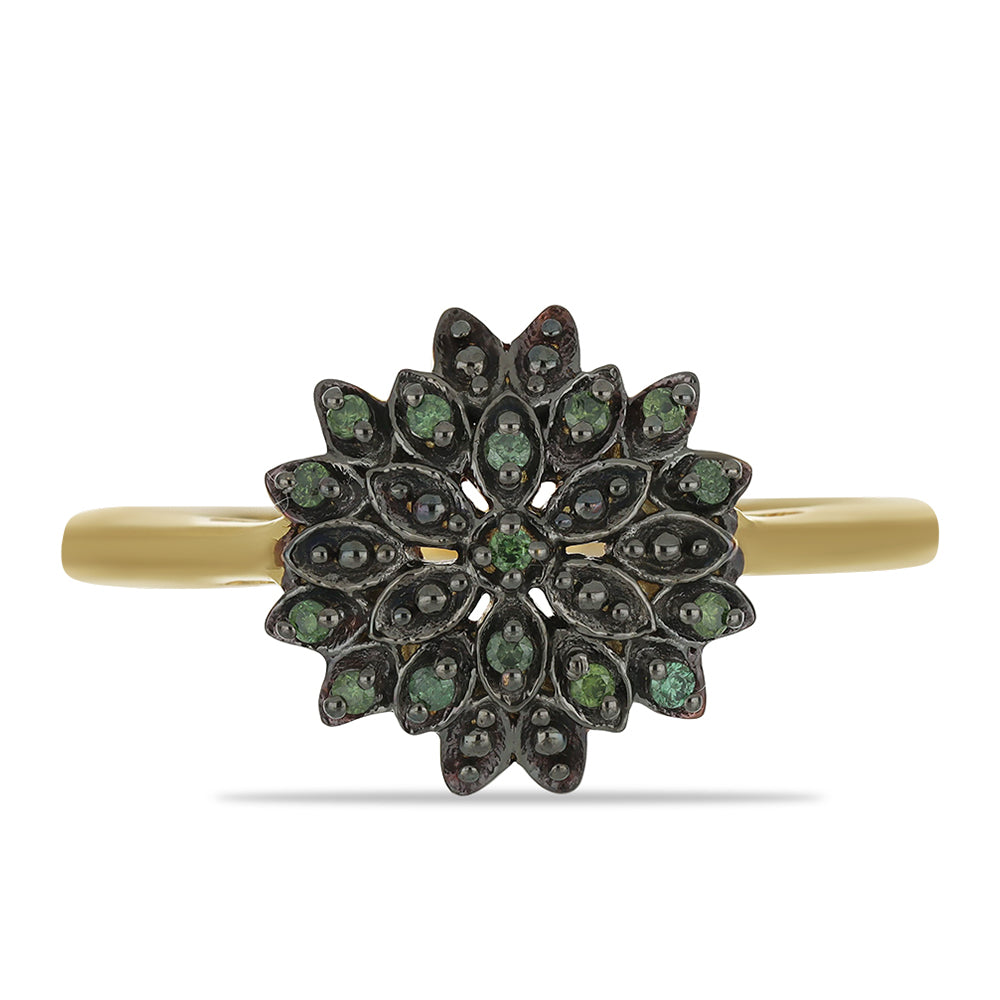 Anel de Prata com Banho de Ouro com Diamante Verde  Contraste: Cabeca de Veado (800) 1 