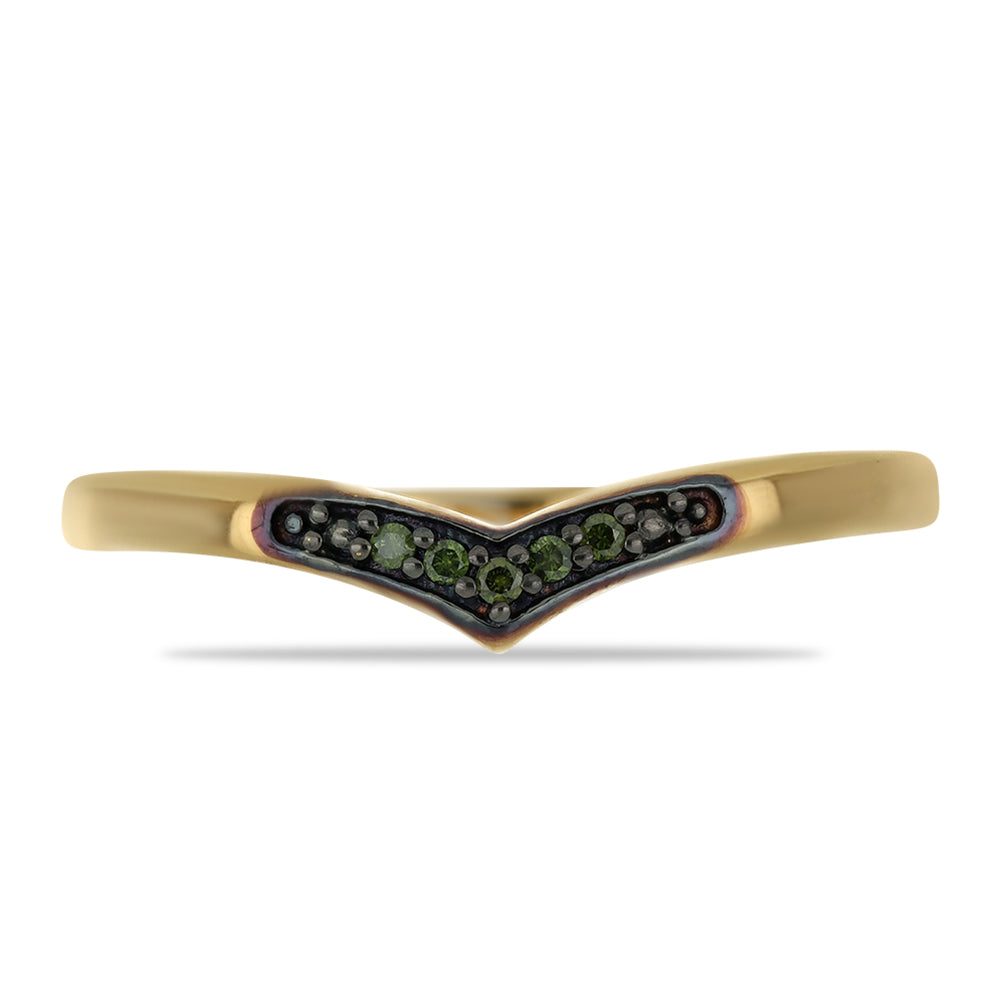 Anel de Prata com Banho de Ouro com Diamante Verde