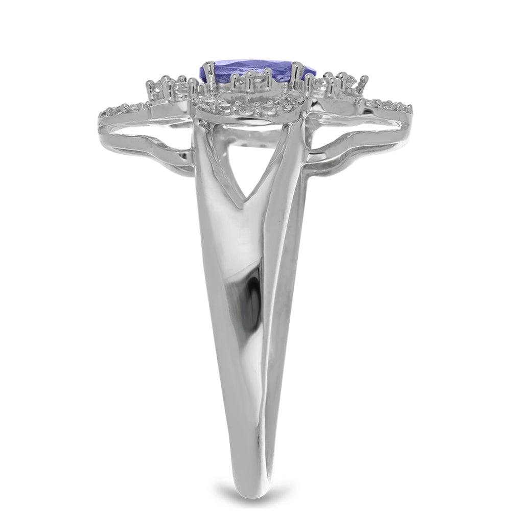 Anel de Prata com Tanzanite e Topázio Branco  Contraste: Cabeca de Veado (800) 2 