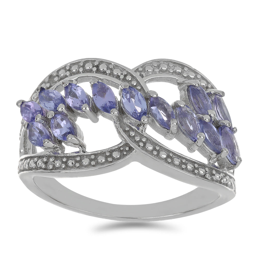 Anel de Prata com Tanzanite e Topázio Branco  Contraste: Cabeca de Veado (800)