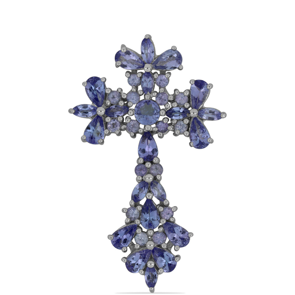 Cruz Pendente de Prata com Tanzanite  Contraste: Cabeca de Veado (800)