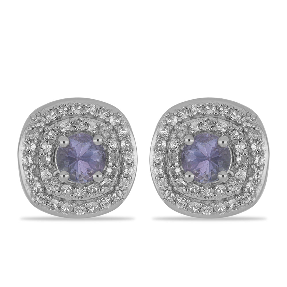 Brincos de Prata com Tanzanite e Topázio Branco