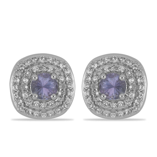 Brincos de Prata com Tanzanite e Topázio Branco