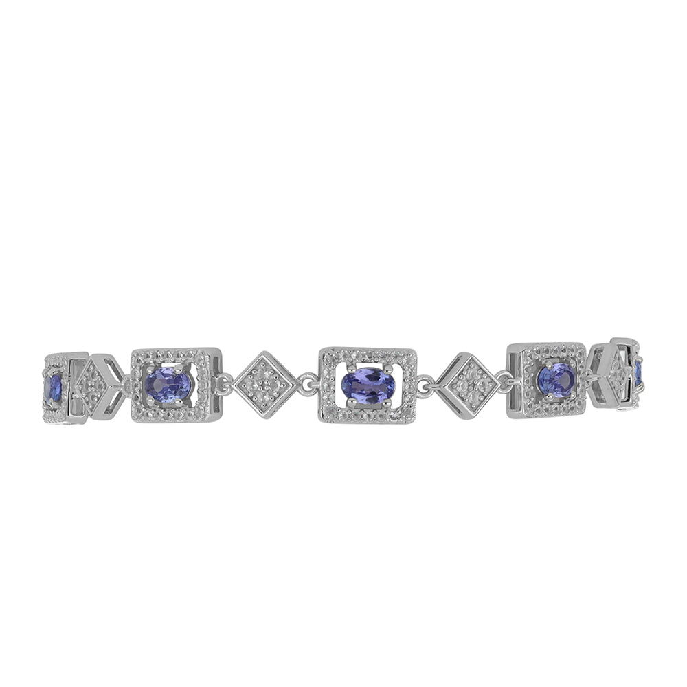 Pulseira de Prata com Tanzanite e Topázio Branco  Contraste: Cabeca de Veado (800)