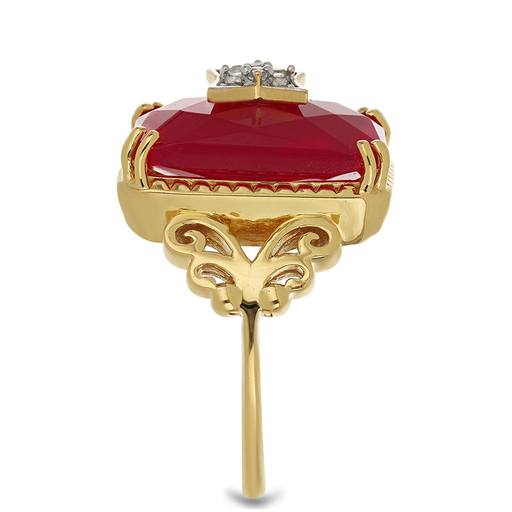 Anel de Prata com Banho de Ouro com Ónix cor-de-rosa e Topázio Branco  Contraste: Cabeca de Veado (800) 4 