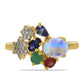 Anel de Prata com Banho de Ouro com Pedra da Lua Arco-íris e Tanzanite