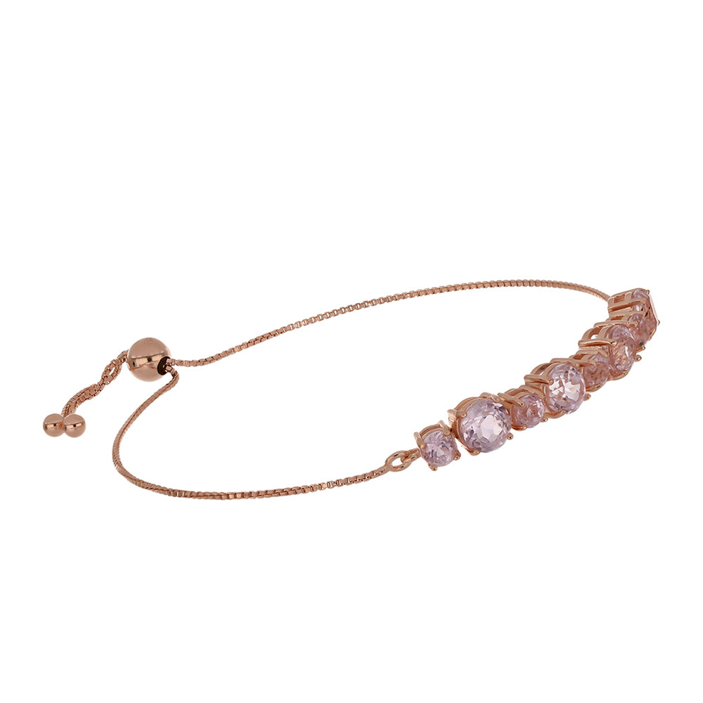 Pulseira de Prata com Banho de Ouro Rosa com Kunzita de Pala  Contraste: Cabeca de Veado (800)