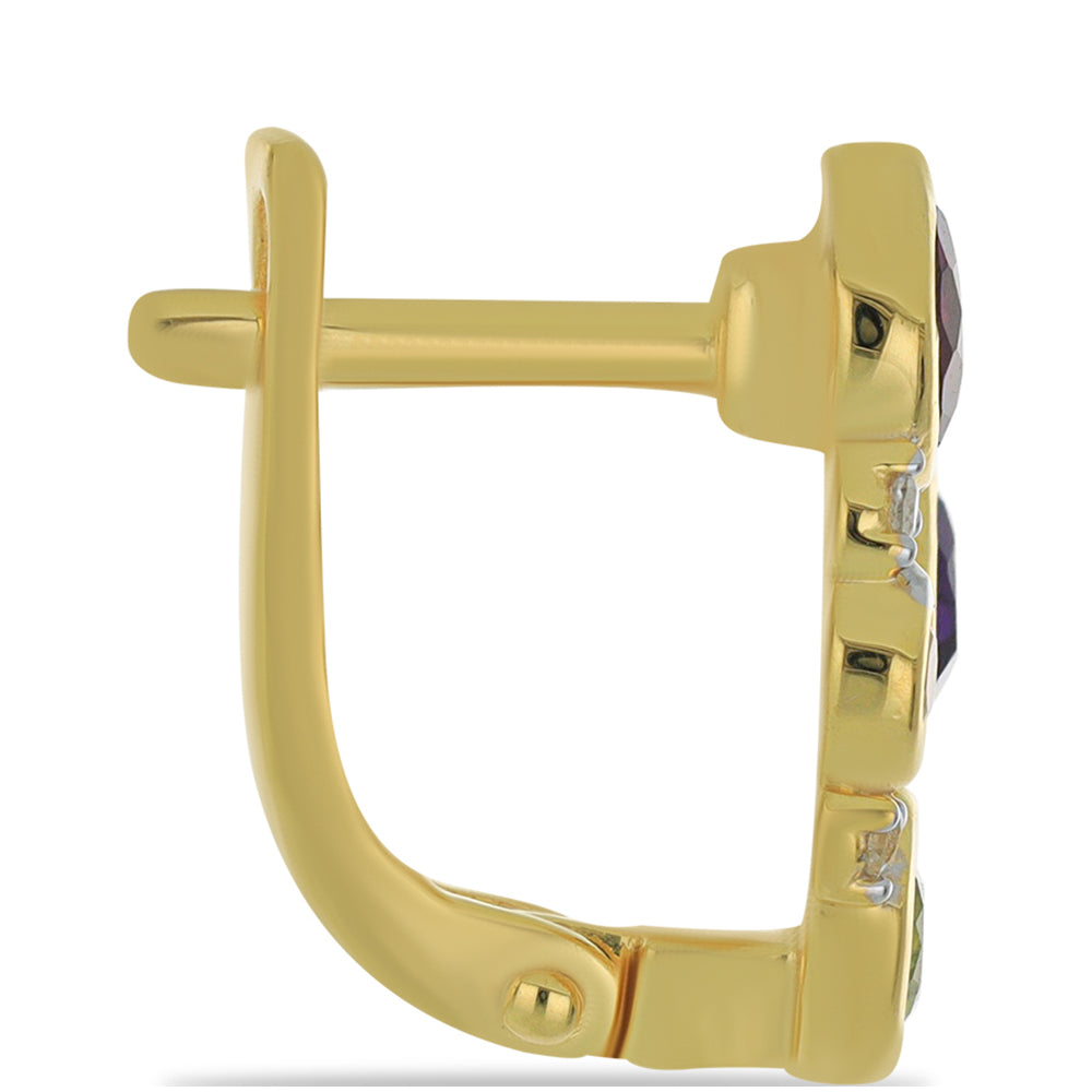 Brincos de Prata com Banho de Ouro com Granada Rhodolite das Minas Moatize e Citrino de Ural