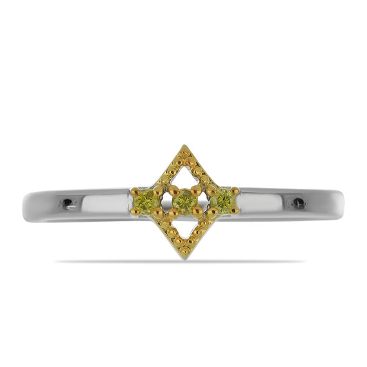 Anel de Prata com Banho de Ouro com Diamante Amarelo