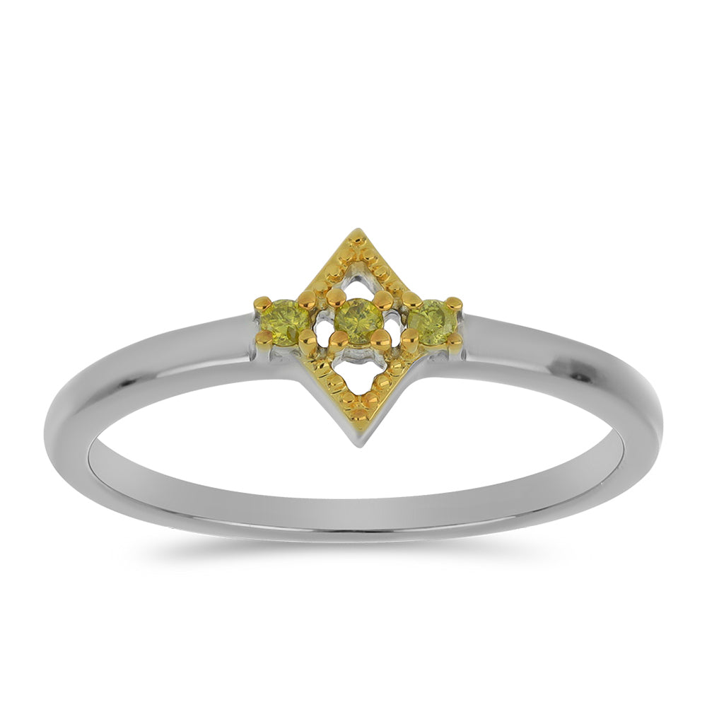 Anel de Prata com Banho de Ouro com Diamante Amarelo