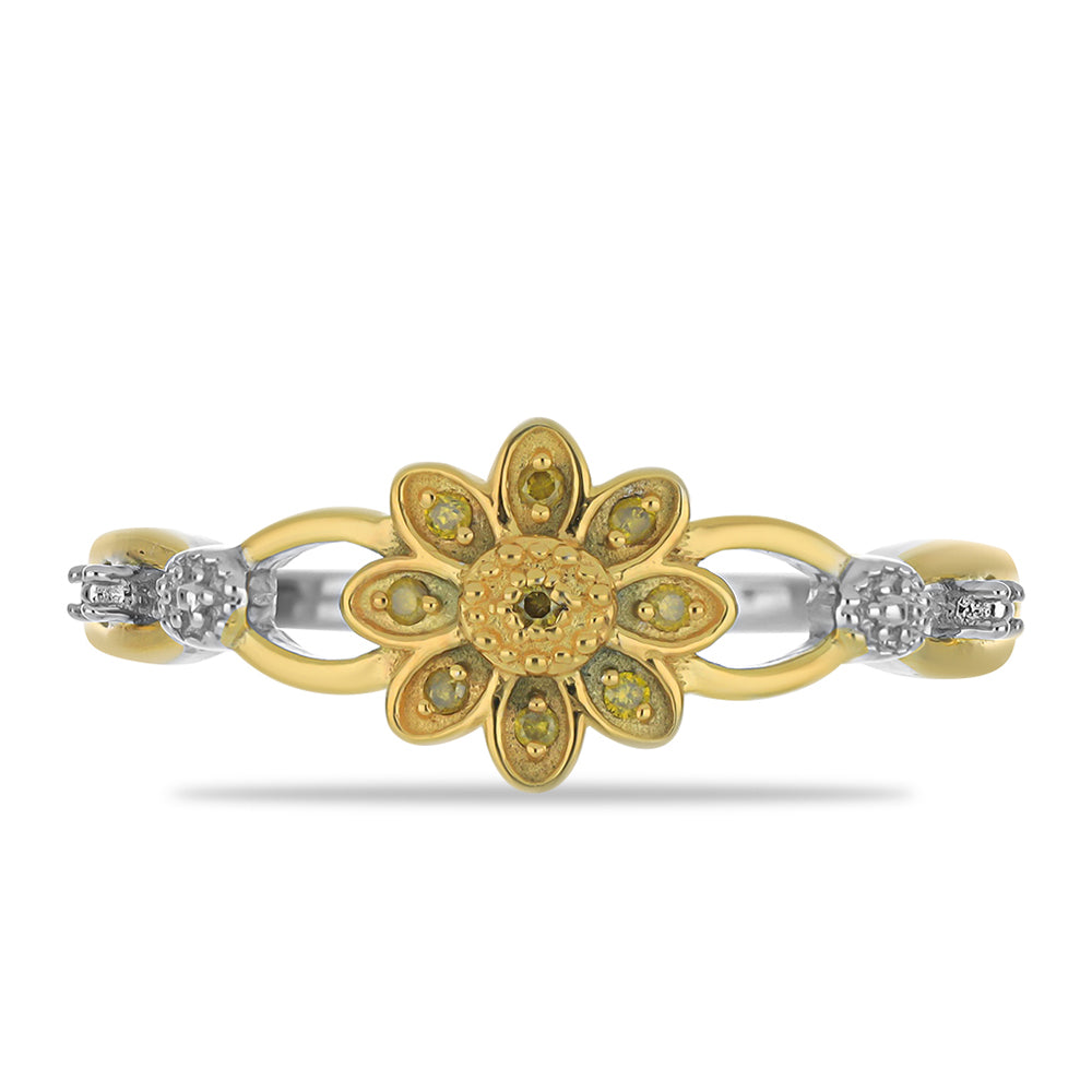 Anel de Prata com Banho de Ouro com Diamante Amarelo 1 