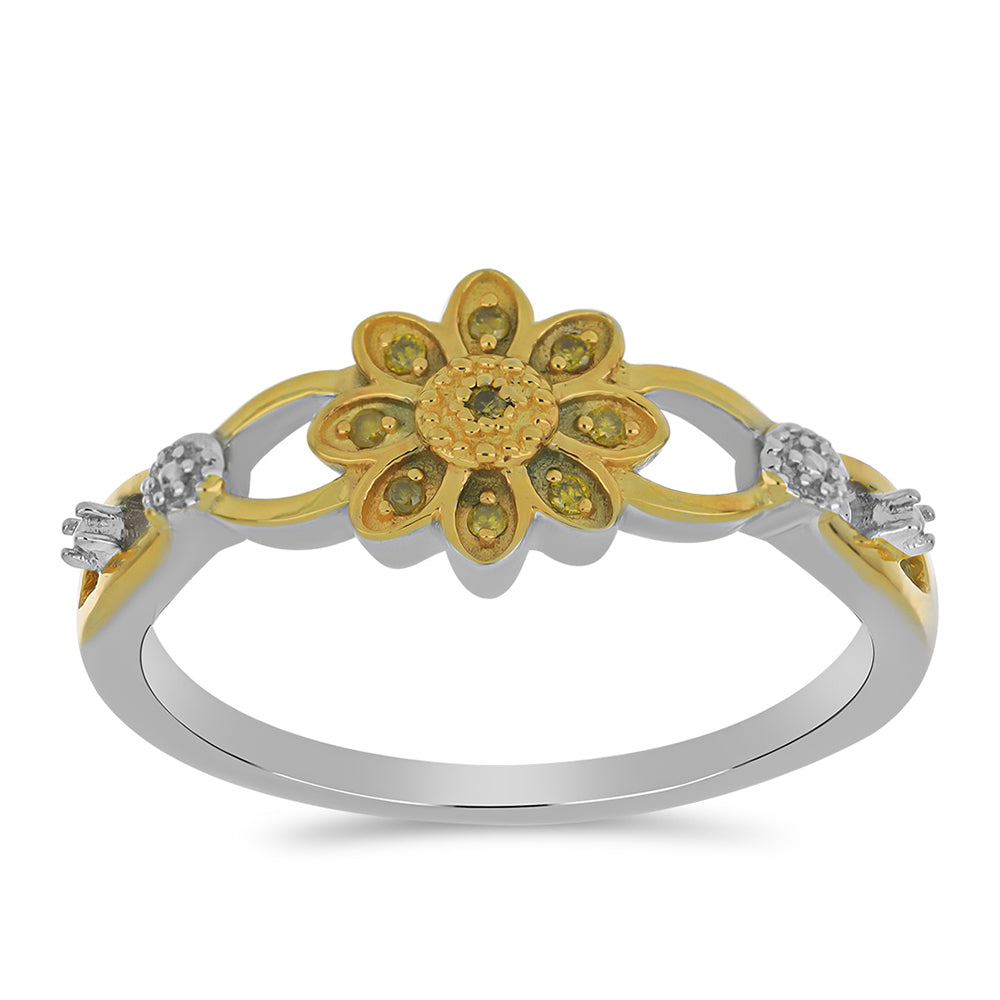 Anel de Prata com Banho de Ouro com Diamante Amarelo