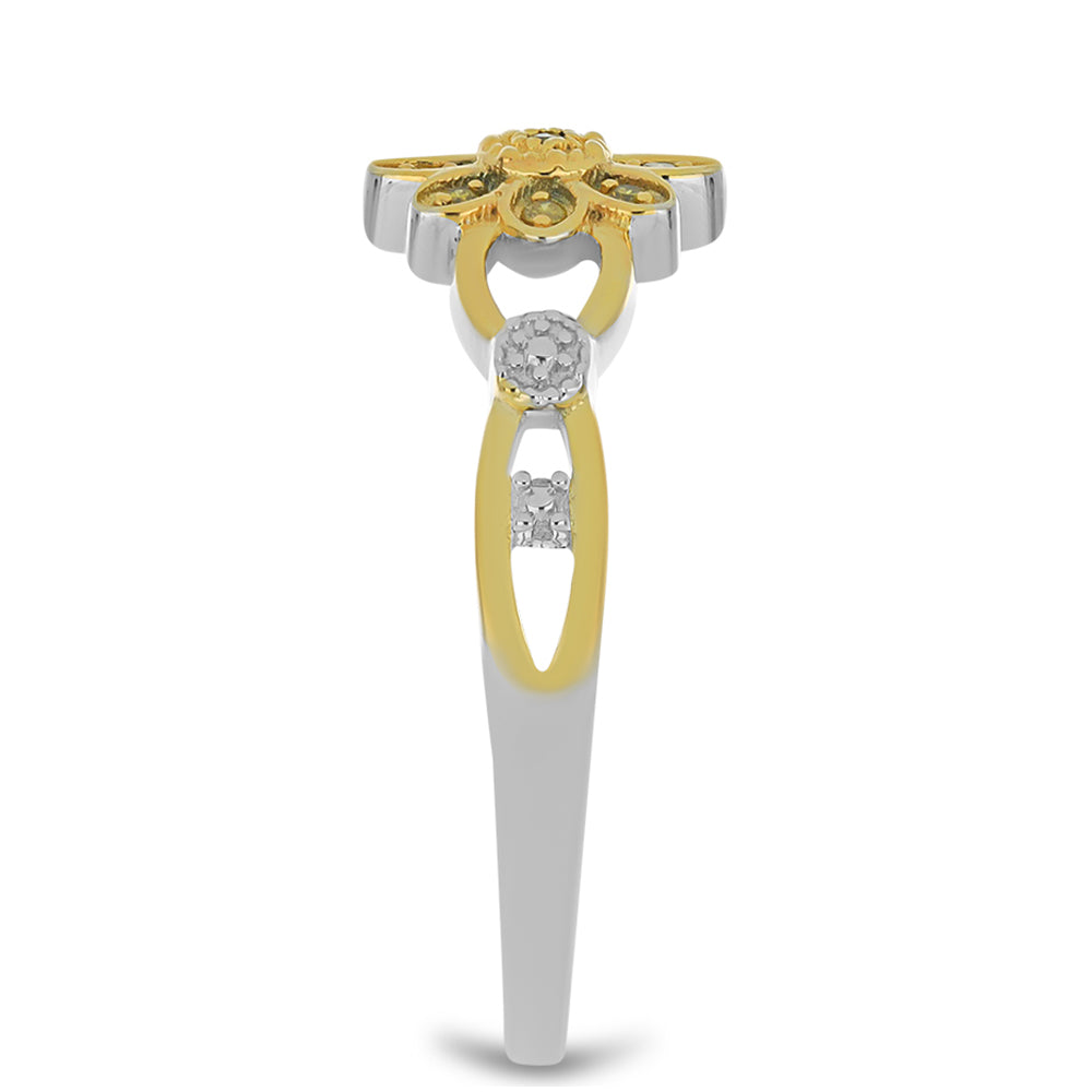 Anel de Prata com Banho de Ouro com Diamante Amarelo 4 