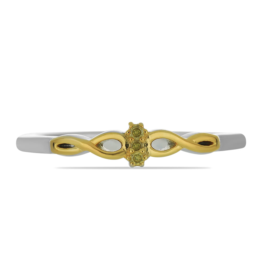 Anel de Prata com Banho de Ouro com Diamante Amarelo 1 