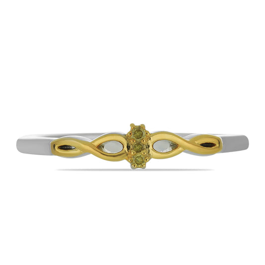 Anel de Prata com Banho de Ouro com Diamante Amarelo