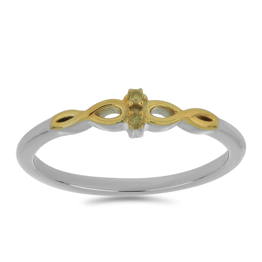 Anel de Prata com Banho de Ouro com Diamante Amarelo 3 