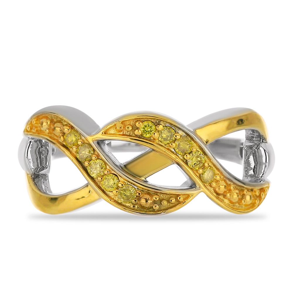 Anel de Prata com Banho de Ouro com Diamante Amarelo  Contraste: Cabeca de Veado (800) 1 