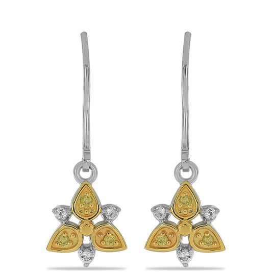 Brincos de Prata com Banho de Ouro com Diamante Amarelo e Topázio Branco