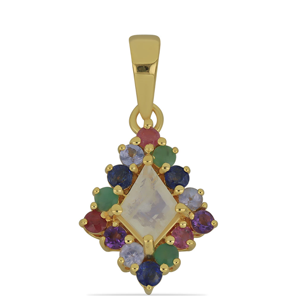 Pendente de Prata com Banho de Ouro com Pedra da Lua Arco-íris e Tanzanite 1 