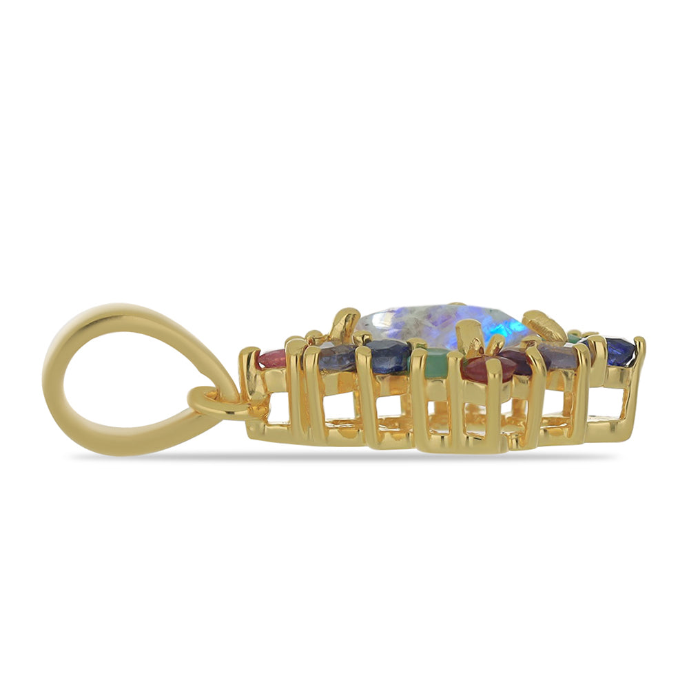 Pendente de Prata com Banho de Ouro com Pedra da Lua Arco-íris e Tanzanite 4 