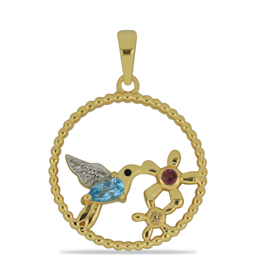 Pendente de Prata com Banho de Ouro com Granada Rhodolite das Minas Moatize e Citrino de Ural 1 