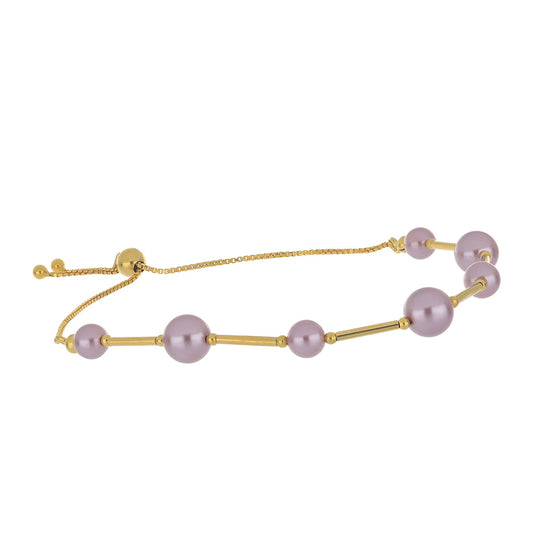 Pulseira de Prata com Banho de Ouro com Pérola de Água Doce Roxo