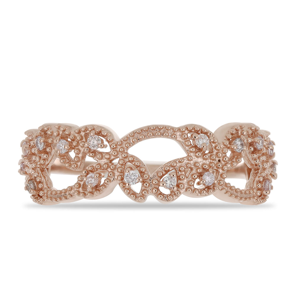 Anel de Prata com Banho de Ouro Rosa com Diamante Rosa 1 