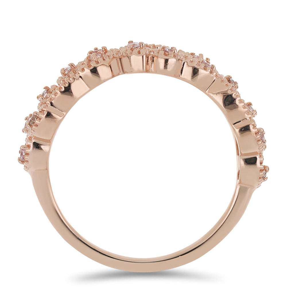 Anel de Prata com Banho de Ouro Rosa com Diamante Rosa 2 