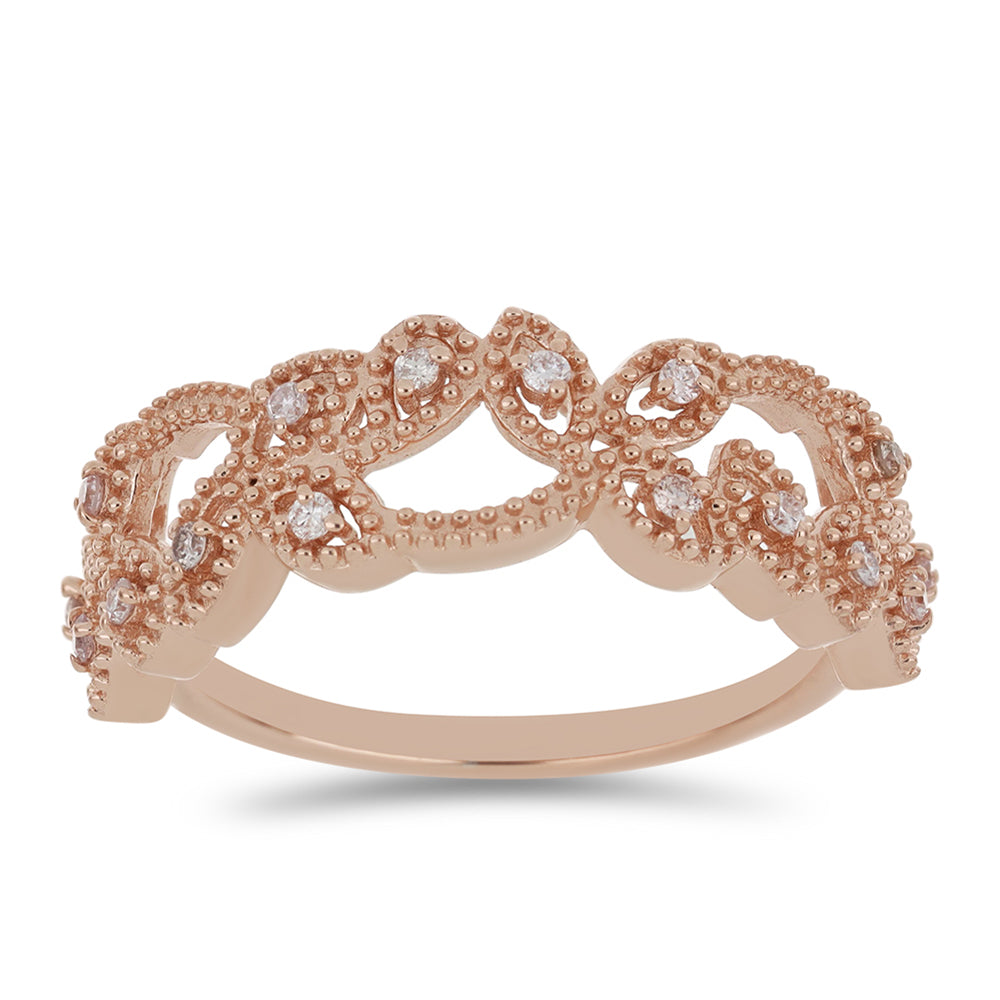 Anel de Prata com Banho de Ouro Rosa com Diamante Rosa 3 