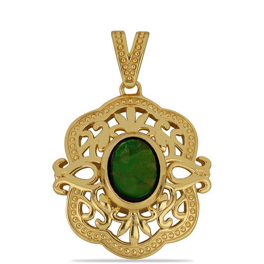 Pendente de Prata com Banho de Ouro com Ammolite  Contraste: Cabeca de Veado (800)