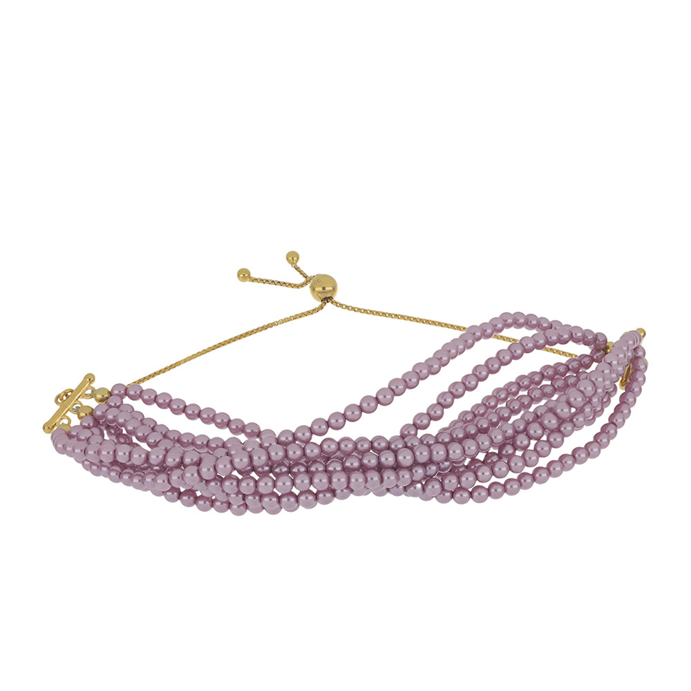 Pulseira de Prata com Banho de Ouro com Pérola de Água Doce Roxo 1 