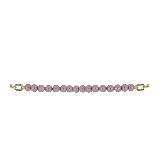 Pulseira de Prata com Banho de Ouro com Pérola de Água Doce Roxo e Topázio Branco