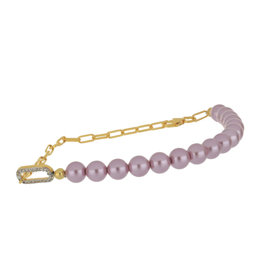 Pulseira de Prata com Banho de Ouro com Pérola de Água Doce Roxo e Topázio Branco