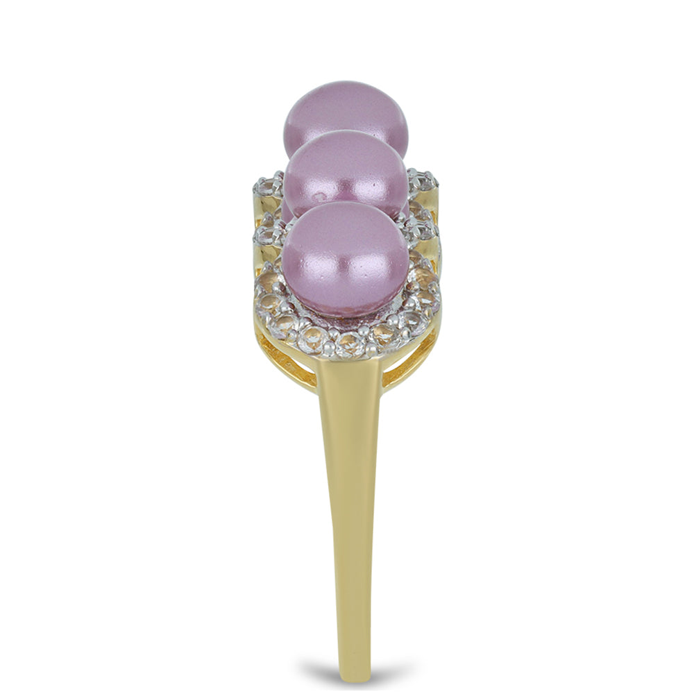 Anel de Prata com Banho de Ouro com Pérola de Água Doce Roxo e Topázio Branco  Contraste: Cabeca de Veado (800) 4 