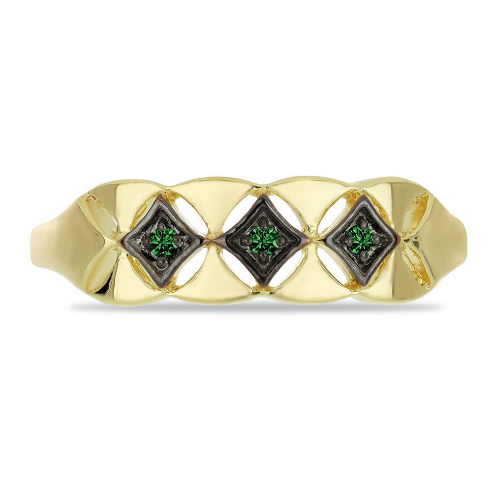 Anel de Prata com Banho de Ouro com Diamante Verde 1 