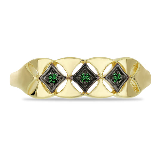 Anel de Prata com Banho de Ouro com Diamante Verde