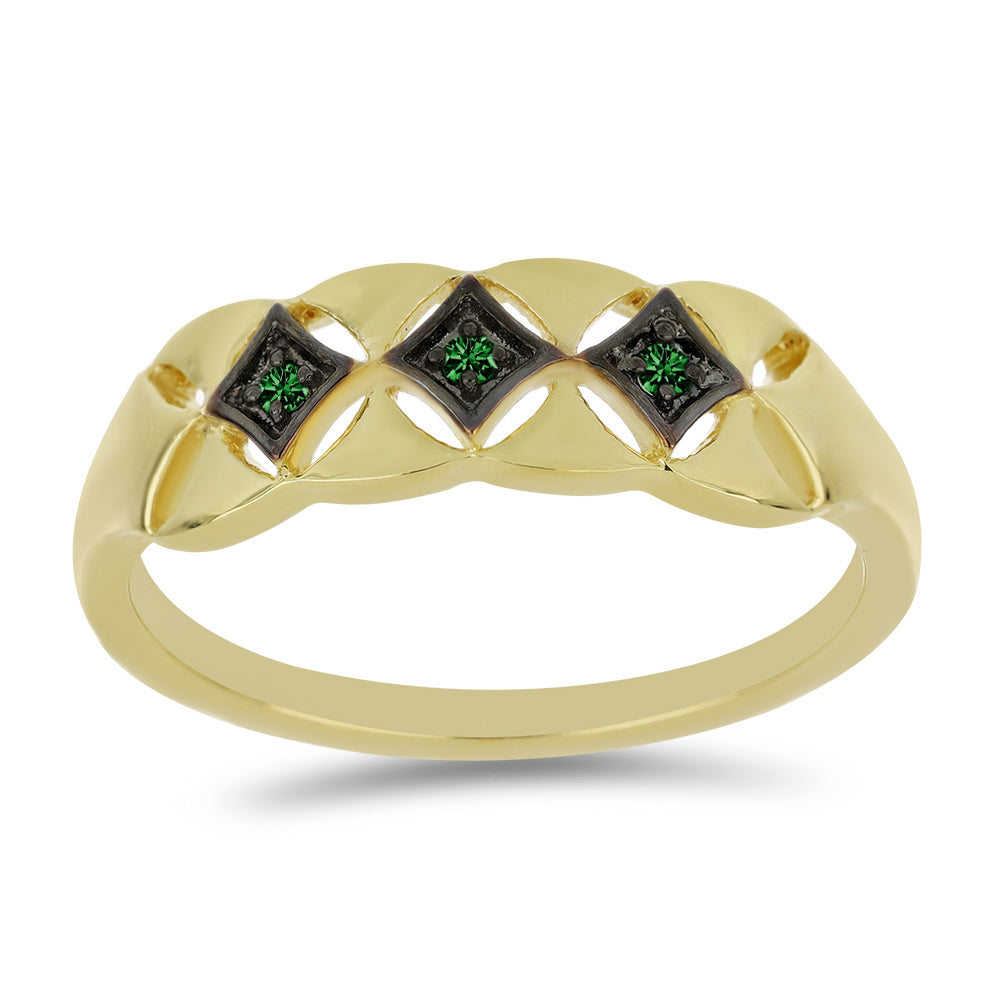 Anel de Prata com Banho de Ouro com Diamante Verde 2 