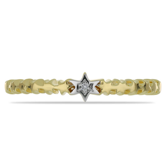 Anel de Prata com Banho de Ouro com Diamante Branco
