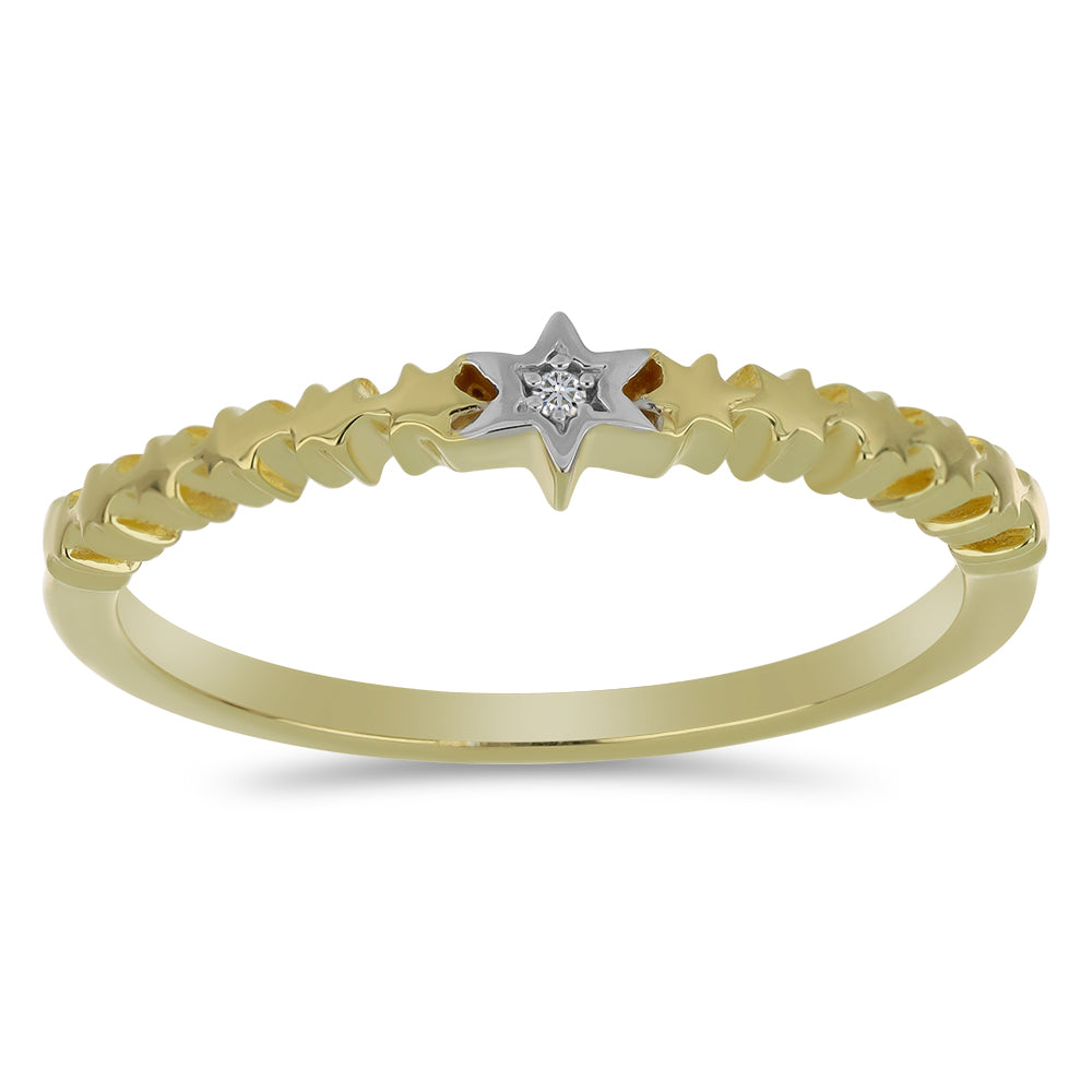 Anel de Prata com Banho de Ouro com Diamante Branco