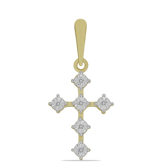 Cruz Pendente de Prata com Banho de Ouro com Diamante Branco