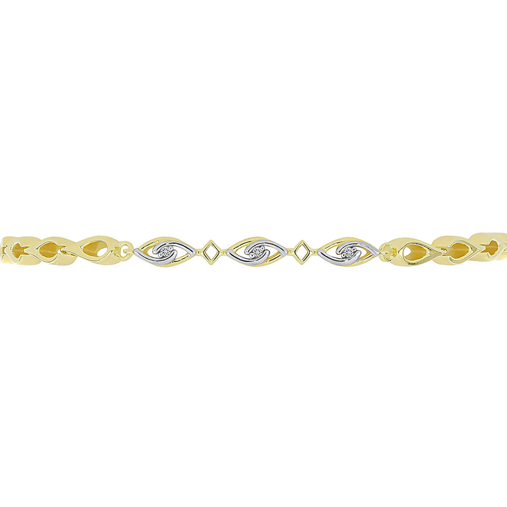 Pulseira de Prata com Banho de Ouro com Diamante Branco  Contraste: Cabeca de Veado (800)