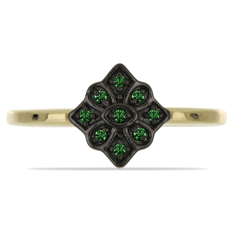 Anel de Prata com Banho de Ouro com Diamante Verde