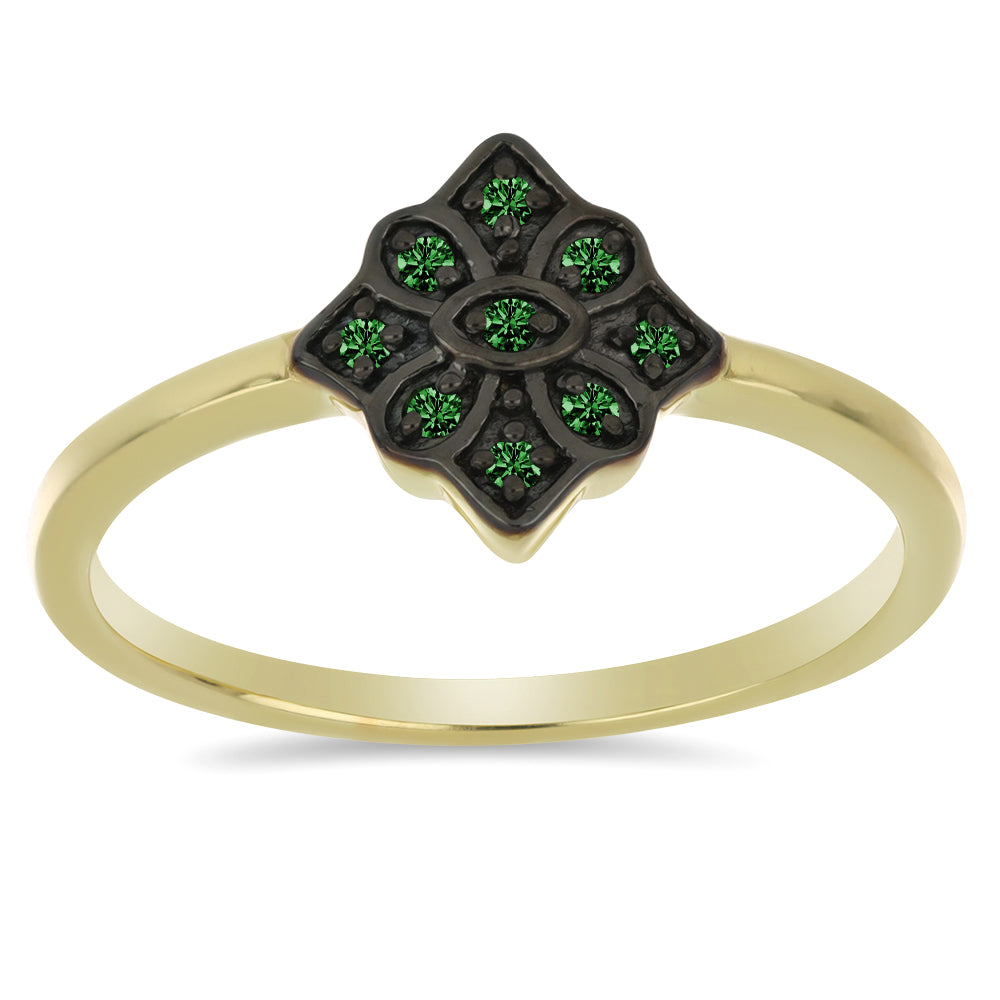 Anel de Prata com Banho de Ouro com Diamante Verde 2 