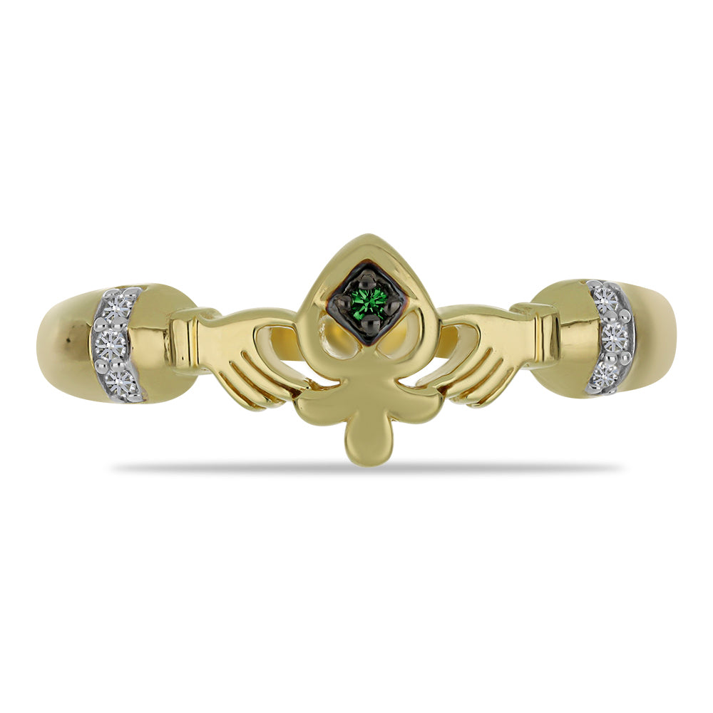 Anel de Prata com Banho de Ouro com Diamante Verde e Diamante Branco  Contraste: Cabeca de Veado (800) 1 