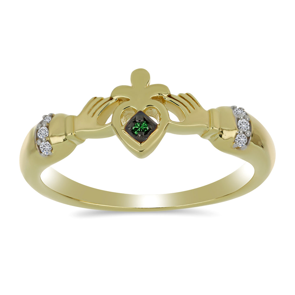 Anel de Prata com Banho de Ouro com Diamante Verde e Diamante Branco  Contraste: Cabeca de Veado (800) 3 