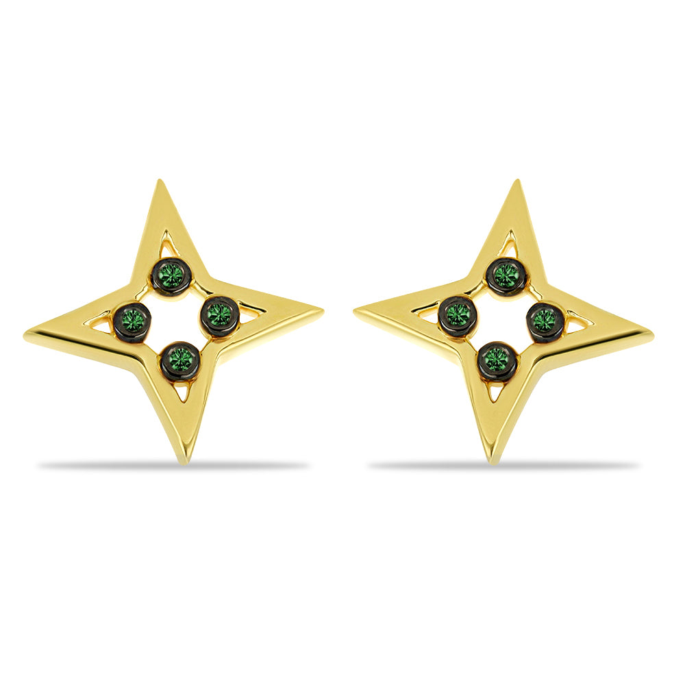 Brincos de Prata com Banho de Ouro com Diamante Verde 1 