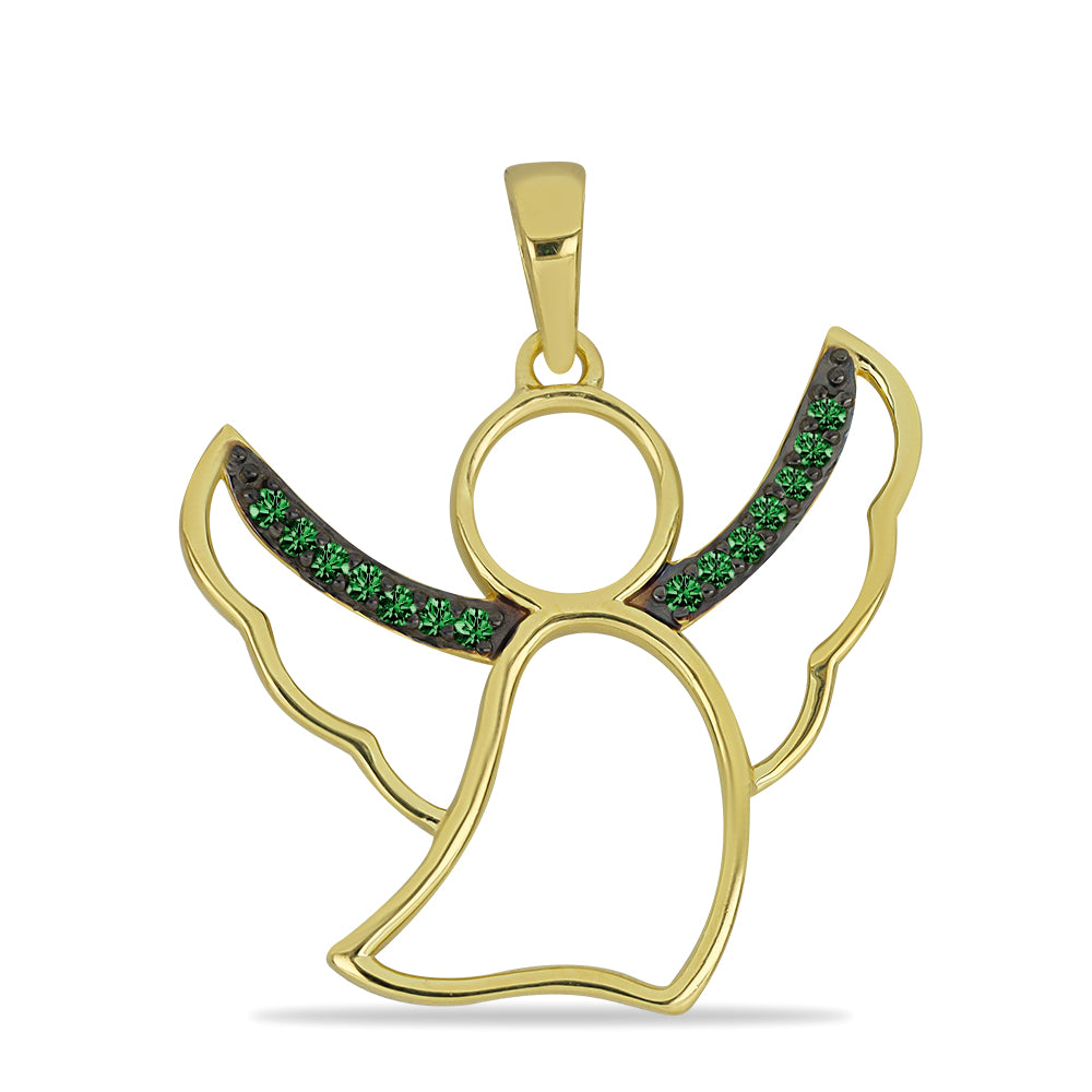 Pendente de Prata com Banho de Ouro com Diamante Verde