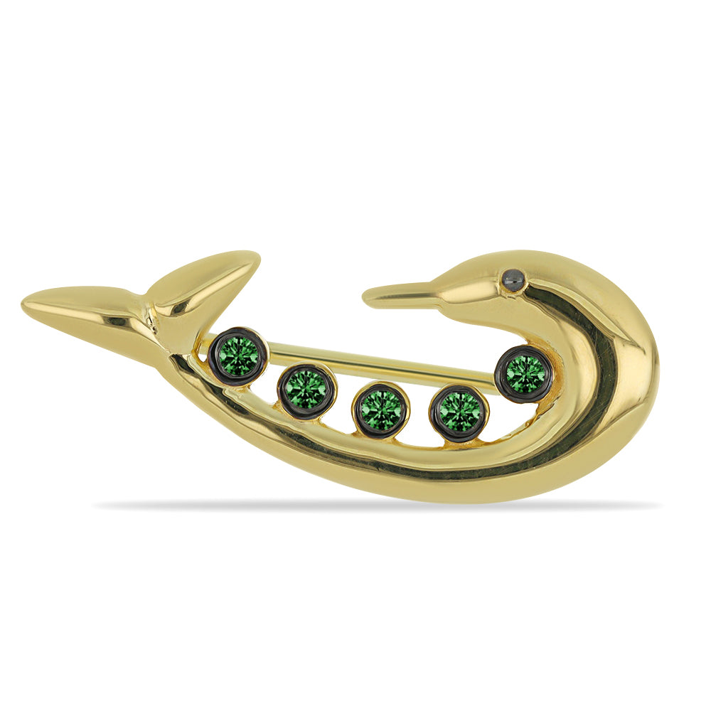 Alfinete de Prata com Banho de Ouro com Diamante Verde