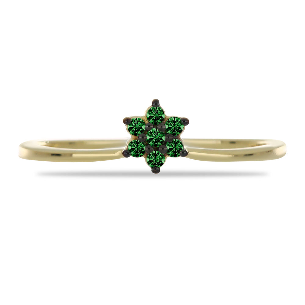 Anel de Prata com Banho de Ouro com Diamante Verde