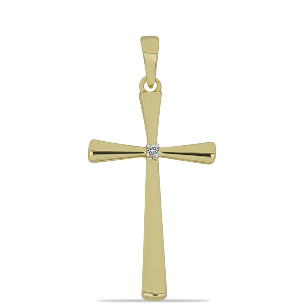 Cruz Pendente de Prata com Banho de Ouro com Diamante Branco 1 